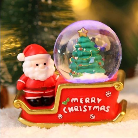 Décoration de Noël en résine, globe lumineux en cristal, motif traîneau du Père Noël, avec piles, pour table ou bureau. Idéale pour offrir ou décorer votre maison. (1/5)