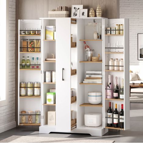 Mobile cucina bianco in MDF 150 x 78 x 40 cm con ripiani regolabili OKMYHOME (1/5)