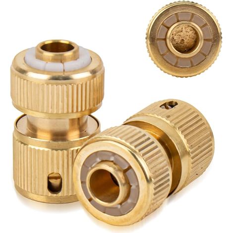 Lot de 2 raccords rapides en laiton pour tuyau d'eau de 1/2" (20 mm) - Raccord rapide avec fonction d'arrêt pour tuyaux d'arrosage 1/2" (1/4)