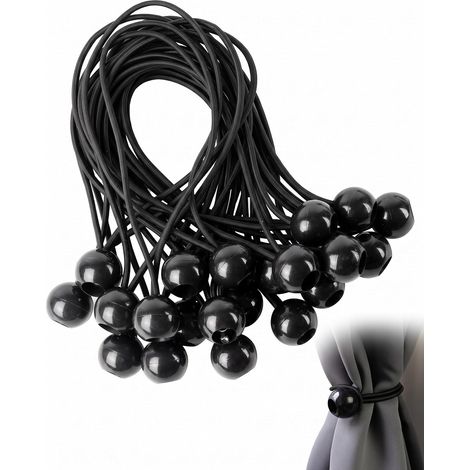 Lot de 20 Tendeurs Élastiques avec Boule 15 cm Noir, Sandow Boule pour Tendeur de Bâche à Oeillets, Attache Haute Résistance pour Toile de Pergola et Tente (1/5)