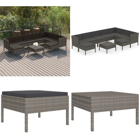 Salon de jardin 10 pcs avec coussins Résine tressée Gris - Salon De Jardin - Mobilier De Jardin - Meubles De Jardin - Set De Salon De Jardin - Salon D'extérieur - Home & Living