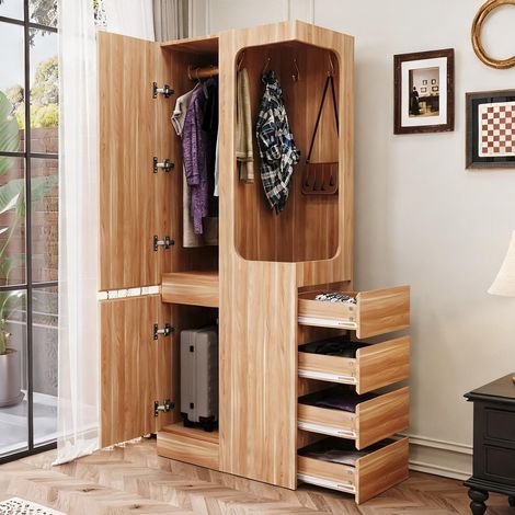 Armoire-penderie coloris natural bois en bois 70 x 40 x 170 cm (1/5)