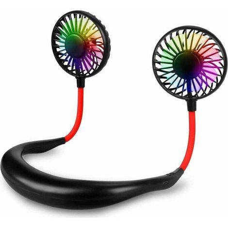 Portable Fan, Neck Fan, Rechargeable Mini USB Neck Fan with LED Light, 3-Speed Air Cooler with Dual Wind Head for Office, Travel, Sports (Black) (1/4)