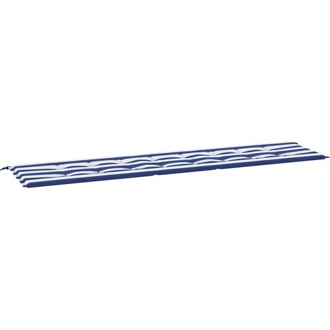 Coussin de banc de jardin rayures bleues et blanches 200x50x4cm (1/5)