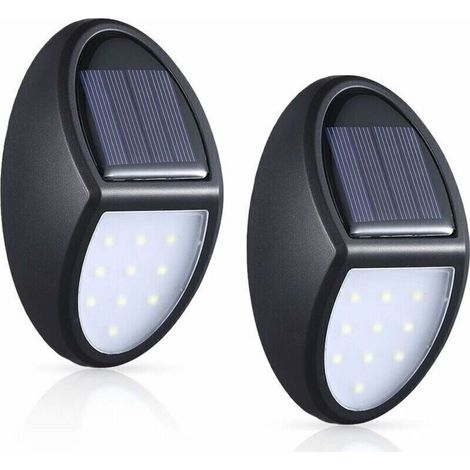 Lampes solaires d'extérieur, lot de 2, appliques murales solaires à 10 LED, étanches IP65, avec capteur crépusculaire pour terrasse, jardin, terrasse et escaliers [Classe énergétique A+] (1/4)