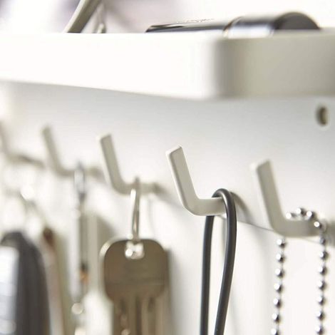 Wandregal zur Aufbewahrung ohne Bohren mit 6 Haken für Zuhause, Türhaken, Schlüsselhalter und Maskenhalter, rostbeständig, weiß, selbstklebend (keine Nägel + Schrauben) (1/5)