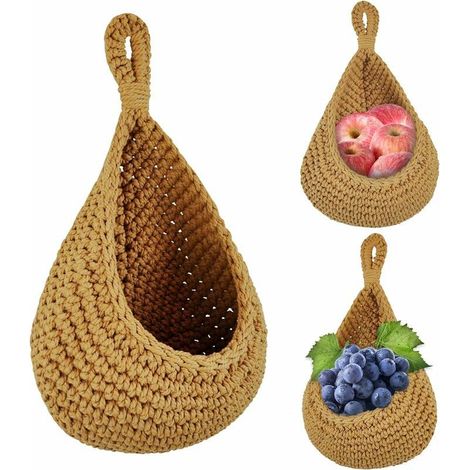 Hängekorb, Obstkorb, Wandhängekorb 21x21cm, Makramee-Obstkorb, Flechtkorb, Blumentopf, Obstkorb, Wandhängekorb, Jute-Gemüsekorb (1/5)