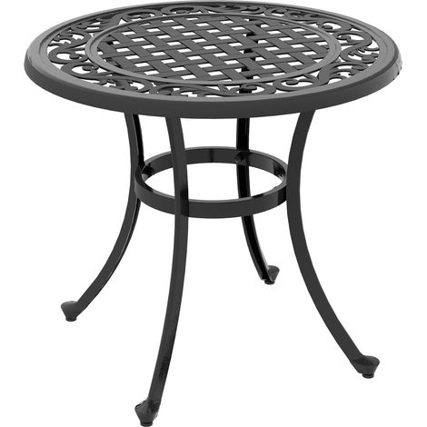 Table de jardin ronde en fonte noire 60 x 60 x 53 cm avec pieds réglables (1/5)