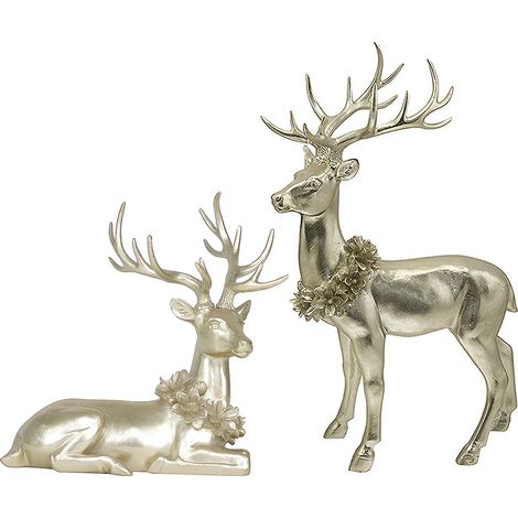 Coppia di Renne Natalizie in Oro Alzata e Seduta Eleganti Decorazioni di natale idea regalo particolare complementi d'arredo casa