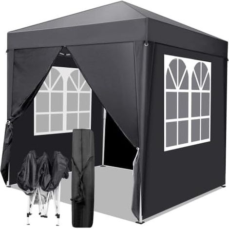 Faltbarer, wasserdichter Gartenpavillon (2x2 m) mit 4 Seitenwänden  Gartenzelt/Poster für den Außenbereich mit UV-Schutz 50+  Ideal für Partys und Veranstaltungen, inklusive Tragetasche [Dunkelgrau]