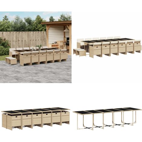 17-tlg. Garten-Essgruppe mit Kissen Beige Poly Rattan - Gartengruppe - Gartenmöbel Set - Esstisch - Gartenstühle - Gartenhocker - Home & Living
