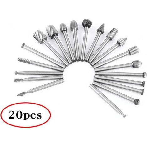 Utensile rotante - 20 pezzi di frese per la lavorazione del legno in acciaio rapido con testa svasata e gambo da 2,35 mm / Accessorio per utensili rotanti per la lavorazione del legno e l'intaglio (1/4)