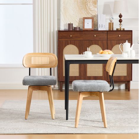 Lote de 2 sillas giratorias 360° de madera gris 43x50x77 cm para comedor – MEUBLIV (1/5)