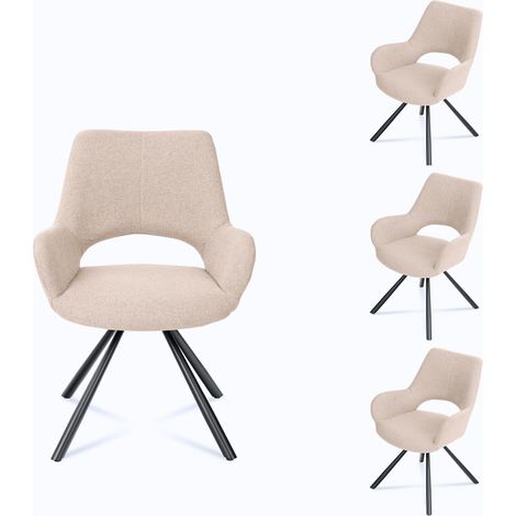 Lot de 4 Chaises Salle à Manger avec Dossier et Accoudoirs Fauteuil pour Salon Cuisine Bureau, Siège Rembourré en Tissu Pieds en Métal, Beige, 58,5x59x81cm (1/5)