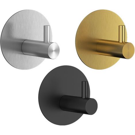 3 hochwertige，selbstklebende Rundhaken aus Edelstahl，Kein Bohren erforderlich，Edelstahl，geeignet für Badezimmer，Gold，Silber und Schwarz (1/5)