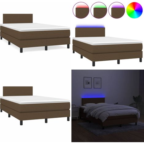 Sommier à lattes de lit matelas et LED marron foncé 120x190 cm - Sommier Tapissier - Lit Double - Matelas Inclus - Éclairage Led - Têtière Ajustable - Home & Living (1/5)