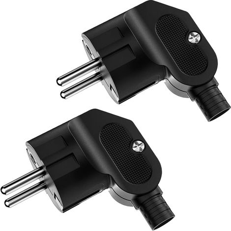 2 Pièces Mâle Fiche Schuko 250V 16A IP20, Fiche D'alimentation avec Manchon de Protection Contre les Torsions, Prise Male Européenne Electrique pour Câble 8-10 mm, Contact de Terre (1/5)