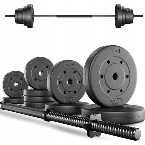Set di bilanciere per esercizi con pesi bituminosi, bilanciere da 28 kg, Trex Sport