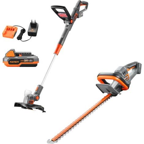 FUXTEC 20V Garten-Set FX-20VSET5 - Rasentrimmer 2,2 KG, 25cm Schnitt Heckenschere 3,6 KG,52cm Schnitt 20V Akku