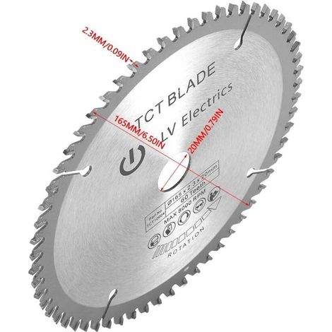 Lama per sega circolare TCT da 165 mm, disco da taglio rotante argento per legno, 60 denti (1/4)