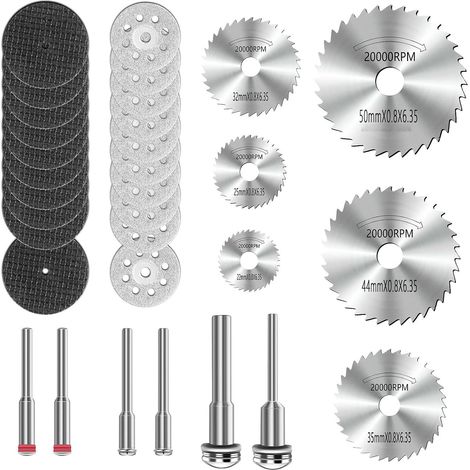Lot de 32 disques à tronçonner diamantés pour accessoires Dremel, mini disques à tronçonner diamantés, lame de scie circulaire avec tige de 3 mm pour couper le bois, le plastique, la pierre (1/5)