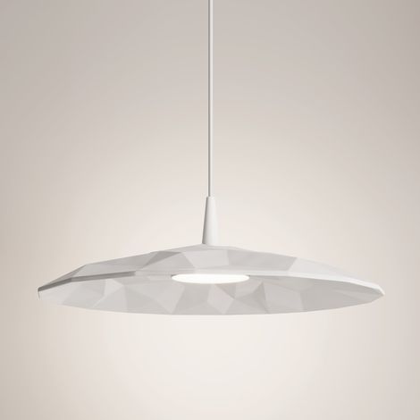 Angled Lampada a sospensione a LED, design moderno con diffusore in ceramica artigianale, finitura bianca, 8W, 2700K, diametro 40cm, modello 2700