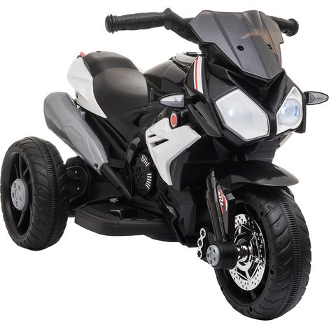 Moto électrique pour enfants, lumières et sons, 3 km/h, rechargeable, plastique et métal, Noir/Blanc