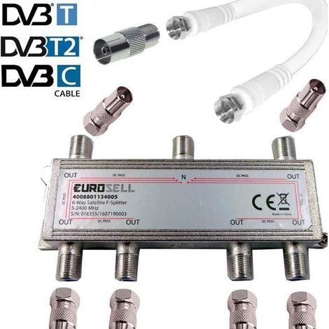 TronicXL 6 prises IEC de distribution d'antenne Répartiteur TV Câble adaptateur câble TV 6 il dvbc dvbt2 p. ex. pour unitymedia