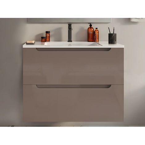 Mobile lavabo singolo sospeso 80 cm Tortora - STEFANIE (1/5)