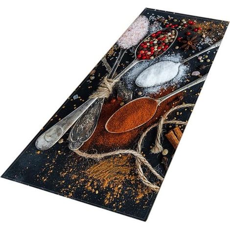 Tapis de sol antidérapant et anti-huile pour cuisine, salle à manger ou salon, motif épices - Noir / S (1/2)