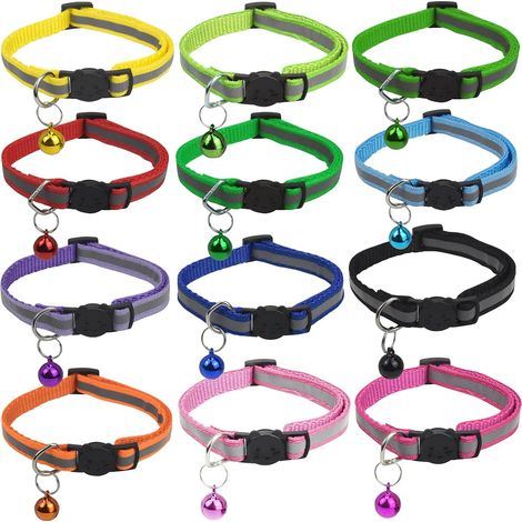 Colliers pour Chats Colliers Réfléchissants pour Chat avec Clochette et Libération de Sécurité Colliers Chat Réfléchissant 19-32cm Colliers de Chaton en Nylon Collier pour Petit Chien Collier Chaton (1/5)