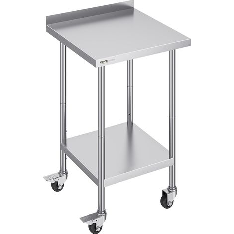 Table de Travail Inox 61 x 61 x 100,6 cm, Table de Préparation des Aliments avec Roulettes, Étagères Réglables en Hauteur, Meuble de Rangement des Aliments, pour Restaurant Bar Hôtel Maison (1/5)