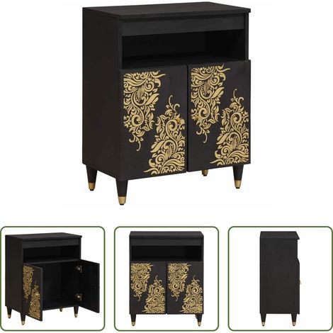 vidaXL Buffet doré - Buffet avec étagère Noir 60 x 33 x 75 cm Bois de mangue massif (1/5)