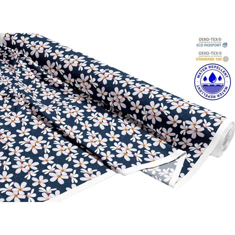 TESSUTI DECORATIVI PER ESTERNI OXFORD - Motivo margherite bianche su blu navy I DR272 (1/5)