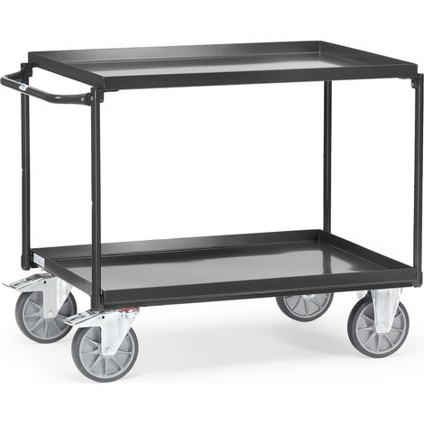 Tischwagen Bügel waagerecht 2Stahlblechwannen L850xB500mm Rand-H.40mm grau FETRA (1/3)