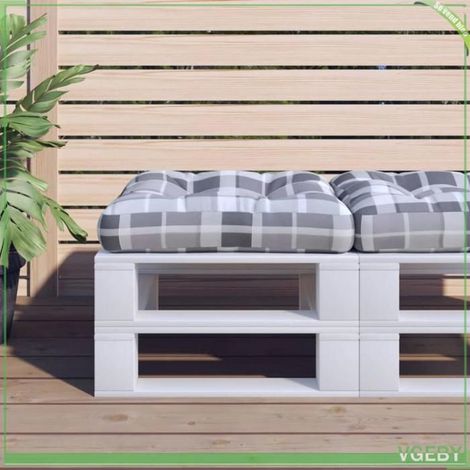 360461 Coussin de palette motif à carreaux gris 60x60x12 cm tissu (1/5)