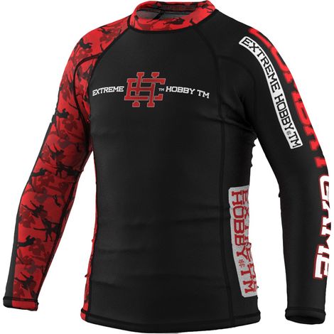 Langarm-Rashguard für Kinder, rot, Warrior 152, schwarz