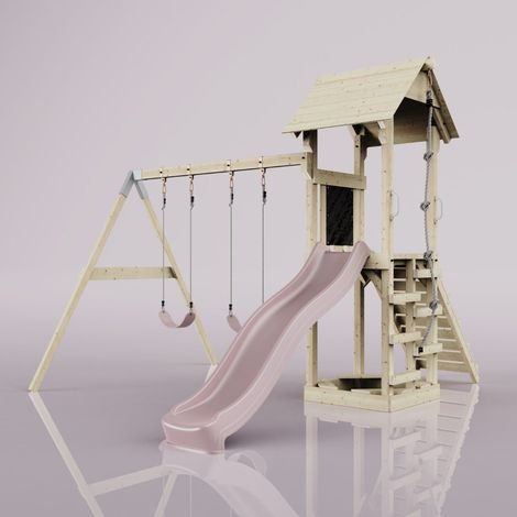 PolarPlay Tower Kids Wooden Climbing Frame - Swing Kari Rose (1/5)