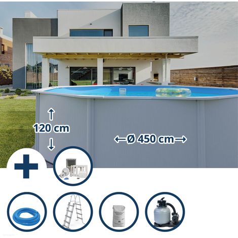 Stahlwandpool Set (5-teilig) hoch rund Classic 450 x 120 cm, Stahl 0,4 mm weiß Folie 0,3 mm blau (1/5)
