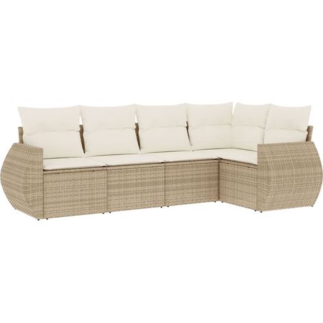 Maison Exclusive - Set Divano da Giardino 5 pz con Cuscini Beige in Polyrattan (1/3)