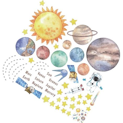 Kit d autocollants planètes et astronautes pour murs et (1/5)