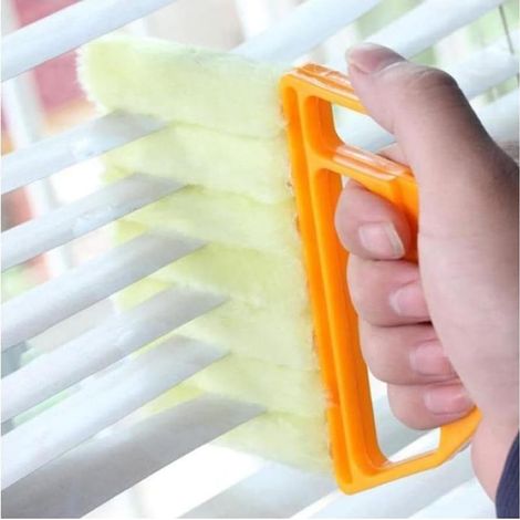 Brosse de Nettoyage pour Stores Vénitiens Humides et Secs - Poignée Ergonomique pour Nettoyer la Poussière, les Stores Sales, Soins de la Maison avec Éponge Humide