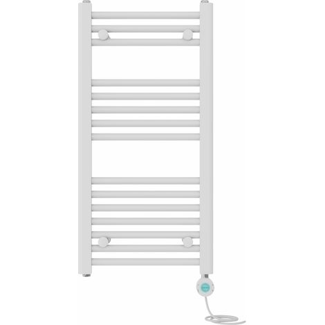 Pre-filled Bathroom Straight Electric Heated Towel Rail Radiator Thermostatic 800x400mm White