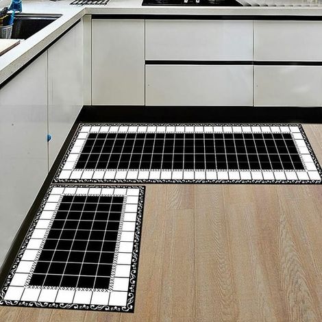 2 Tapis de Cuisine Antidérapants Absorbants, Set Devant Évier, Lavables en Machine, 40×60 + 40×120 cm, Protection Sol, Lot de 2 (1/4)