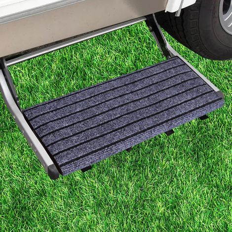 Verstellbare schwarze Matte für Wohnmobilstufen, rutschfeste Fußmatte für Stufen mit einer Tiefe von 18 bis 25 cm, Schnallenverschluss (1/5)