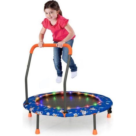 21 LED et Barre Amovible Mini Trampoline Enfant Saut et Exercice d'Intérieur pour Tout-Petits 3-6 Ans Bleu Marine (1/5)
