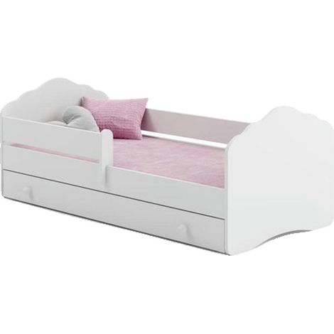 Lit enfant Fala 70x140 cm, blanc avec tiroir, barrière, matelas et sommier, pour chambre d'enfant (1/2)