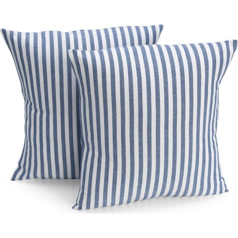 Lot de 2 housses de coussin 40 x 40 cm (couleur au choix) à rayures bleu foncé/blanc – Housse de coussin, coussin de canapé, coussin décoratif, 100 % coton, décoration pour n'importe quelle pièce (1/5)