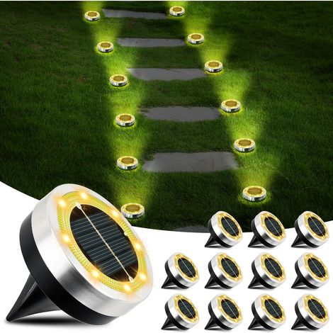 Lot de 12 Lumière Solaire Extérieur,8 LED Lampe Solaire Au Sol,Etanche IP65 Lampe Solaire Exterieur,Spot solaire exterieur,Eclairage exterieur solaire,pour Allée Pelouse Terrasse Cour Piscine (1/5)