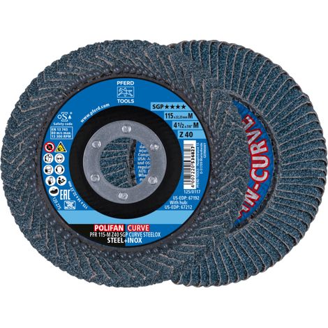 PFERD TOOLS POLIFAN CURVE Fächerscheibe PFR 115x22,23 mm Breite M Z40 SGP STEELOX für Stahl/Edelstahl 10 Stk (1/5)